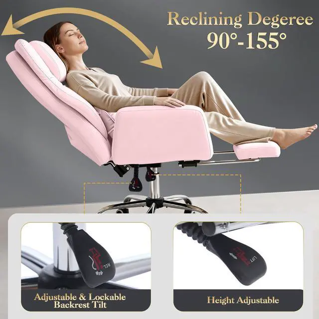 Alt view image 3 of 6 - High Back Criss Cross Office Chair with Foot Rest & Flip Armrests | Big and Tall Criss Cross Gaming Chair, PU Leather Ergonomic Home office Computer Desk Chair, 155°Reclining with Lumbar Pillow