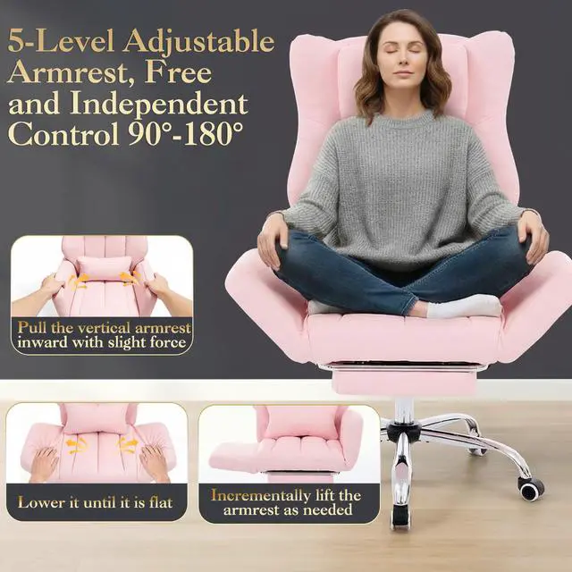 Alt view image 5 of 6 - High Back Criss Cross Office Chair with Foot Rest & Flip Armrests | Big and Tall Criss Cross Gaming Chair, PU Leather Ergonomic Home office Computer Desk Chair, 155°Reclining with Lumbar Pillow