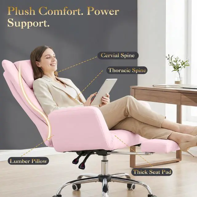 Alt view image 6 of 6 - High Back Criss Cross Office Chair with Foot Rest & Flip Armrests | Big and Tall Criss Cross Gaming Chair, PU Leather Ergonomic Home office Computer Desk Chair, 155°Reclining with Lumbar Pillow