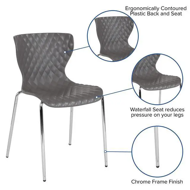 Alt view image 4 of 7 - Contemporary Design Gray Plastic Stack Chair | Contemporary, Contoured Back and Seat, Waterfall Seat