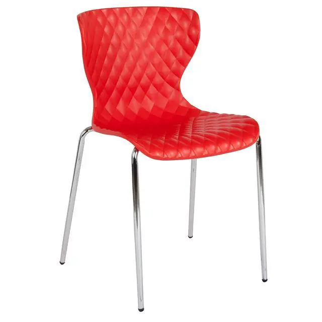 Alt view image 3 of 7 - Contemporary Design Red Plastic Stack Chair | Contemporary, Contoured Back and Seat, Waterfall Seat