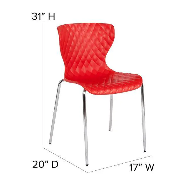 Alt view image 2 of 7 - Contemporary Design Red Plastic Stack Chair | Contemporary, Contoured Back and Seat, Waterfall Seat