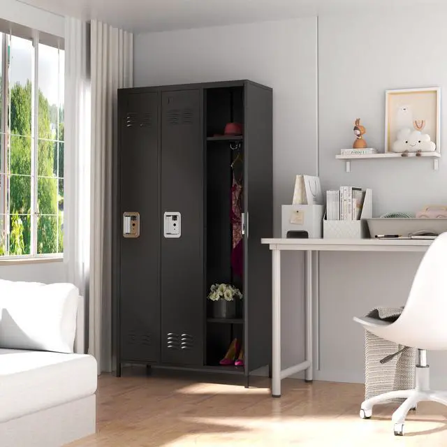 Alt view image 2 of 6 - 3 Doors Metal Storage Locker for Employee,72" Sports Staff Lockers | Steel Tall Locker Cabinet with Shelves and Hooks Wide Clothes Cabinets for Office School Gym Home Bedroom Garage