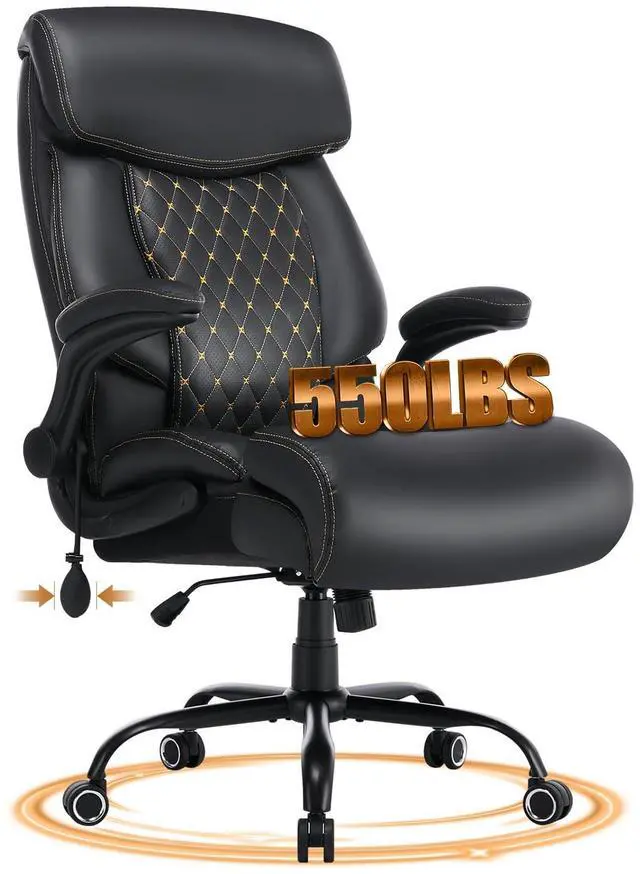 Main image of 550LBS Big and Tall Office Chair for Heavy People,Ergonomic Office Chair with Padded Flip-Up Arms and Adjustable Lumbar Support,High Back Executive Leather Desk Chair with Rocking Function