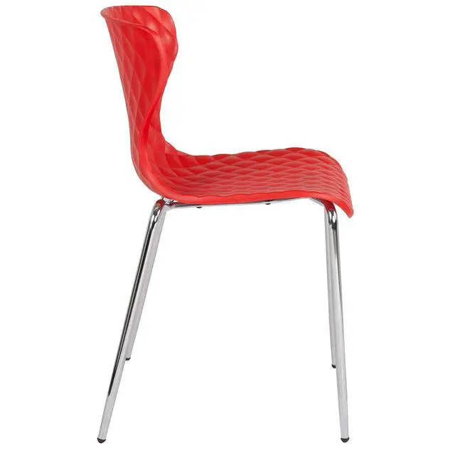 Alt view image 6 of 7 - Contemporary Design Red Plastic Stack Chair | Contemporary, Contoured Back and Seat, Waterfall Seat