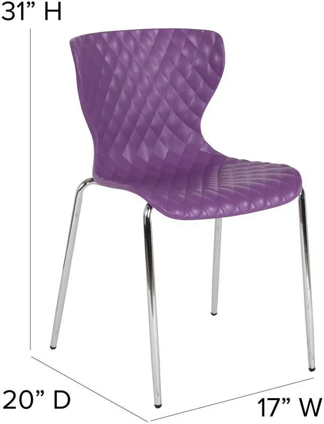 Alt view image 2 of 7 - Contemporary Design Purple Plastic Stack Chair | Contemporary, Contoured Back and Seat, Waterfall Seat