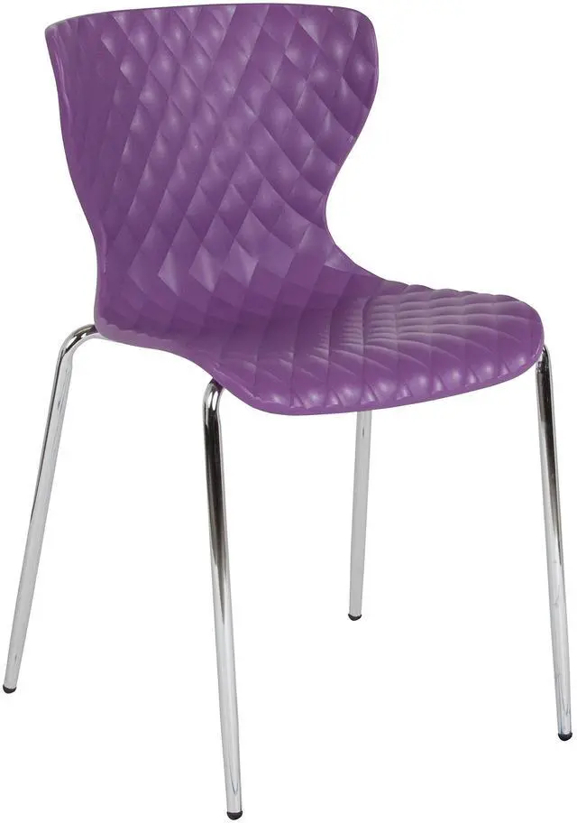 Alt view image 3 of 7 - Contemporary Design Purple Plastic Stack Chair | Contemporary, Contoured Back and Seat, Waterfall Seat
