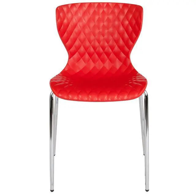 Alt view image 5 of 7 - Contemporary Design Red Plastic Stack Chair | Contemporary, Contoured Back and Seat, Waterfall Seat