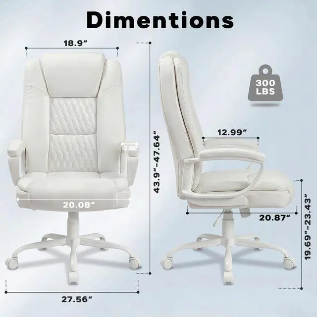Alt view image 2 of 7 - Executive Office Chair, High Back Ergonomic Desk Chair with Lumbar Support, Adjustable Big and Tall Computer Chair, 360° Swivel, PU Leather, White