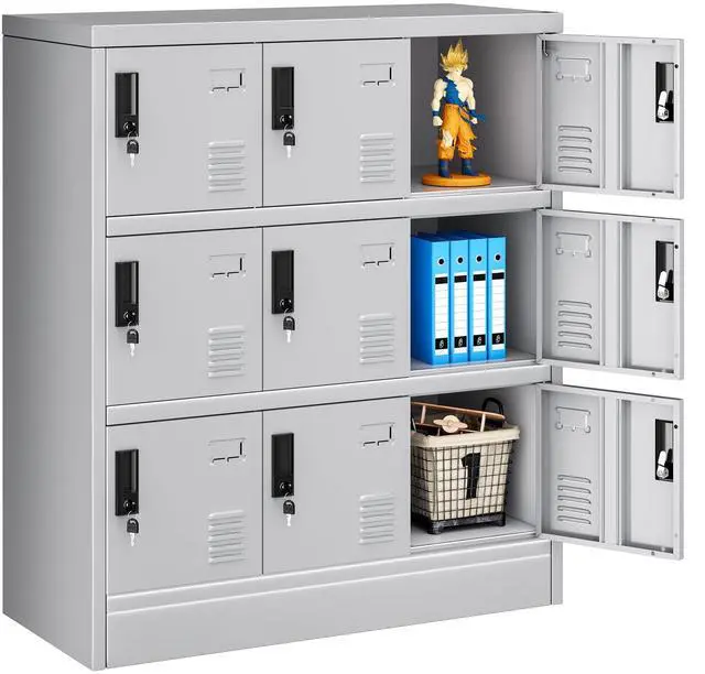 Main image of 9 Door Storage Locker for Employee, Metal Locker for Office, Gym, Shool, Lockable Steel Locker with Lock and Card Slot for Home, Garage, Grey