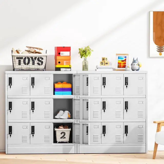 Alt view image 2 of 7 - 9 Door Storage Locker for Employee, Metal Locker for Office, Gym, Shool, Lockable Steel Locker with Lock and Card Slot for Home, Garage, Grey