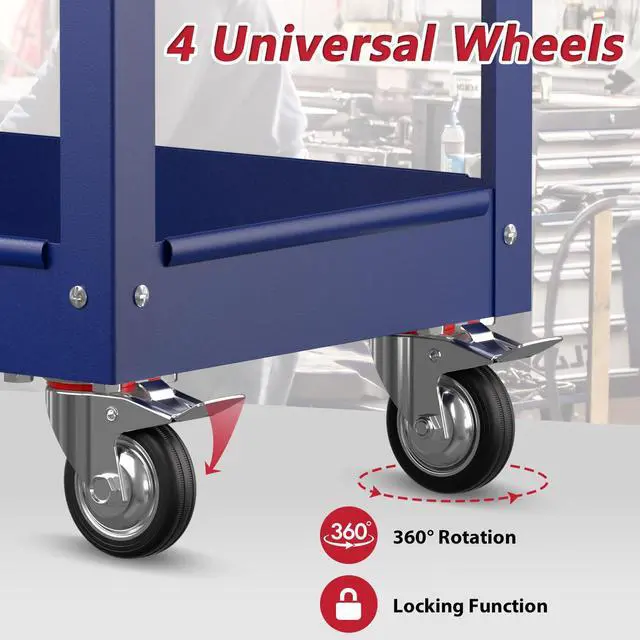 Alt view image 3 of 7 - 3 Tier Rolling Tool Cart on Wheels, Heavy Duty Service Cart Industrial Utility Cart with Drawer and Screwdriver Rack Pegboard, 550 LBS Mobile Tool Storage Organizer for Garage, Workshop (DARKBLUE)