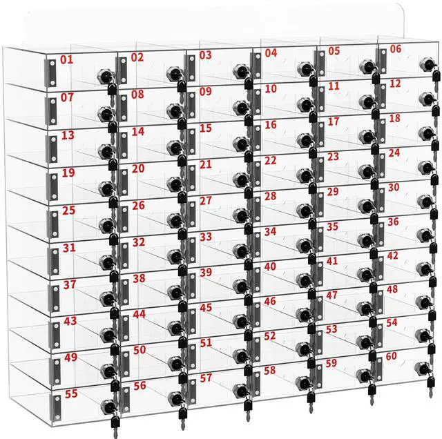 Main image of Cell Phone Locker 100 Slots, Wall-Mounted Cell Phone Lock Box with Keys, Acrylic Cell Phone Storage Locker for Employees Office Classroom Gym, Clear Cell Phone Locker Cabinet for Storage (60 Slots)