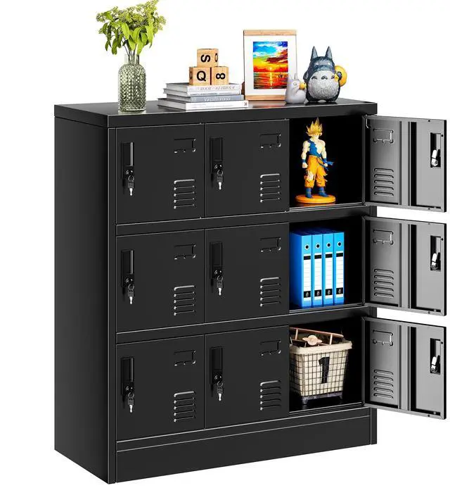 Main image of 9 Door Storage Locker for Employee, Metal Locker for Office, Gym, Shool, Lockable Steel Locker with Lock and Card Slot for Home, Garage, Black