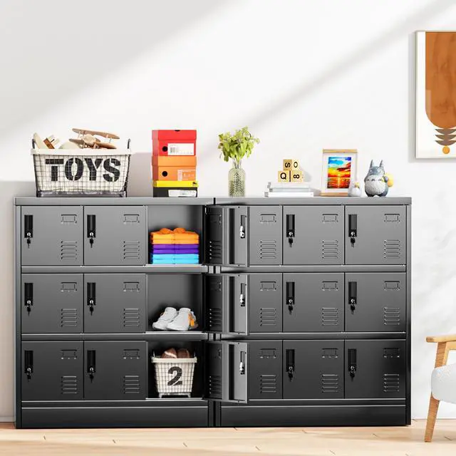 Alt view image 2 of 7 - 9 Door Storage Locker for Employee, Metal Locker for Office, Gym, Shool, Lockable Steel Locker with Lock and Card Slot for Home, Garage, Black