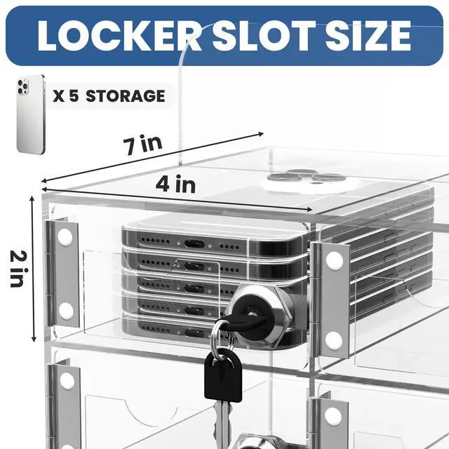 Alt view image 5 of 7 - Cell Phone Locker 100 Slots, Wall-Mounted Cell Phone Lock Box with Keys, Acrylic Cell Phone Storage Locker for Employees Office Classroom Gym, Clear Cell Phone Locker Cabinet for Storage (60 Slots)