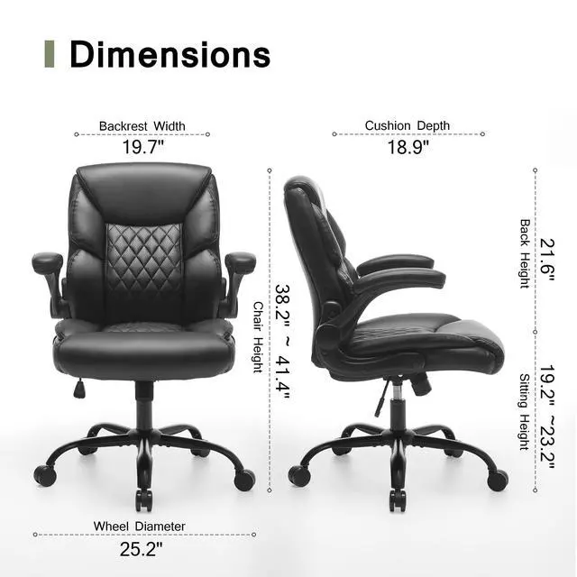 Alt view image 2 of 7 - Leather Executive Office Chair - Comfy Black Desk Chair Small Space | Desk Chair with Mid Backrest,5 Wheels,Mid Backrest,Lumbar Support, Height Adjustable,home office reading Gaming Use