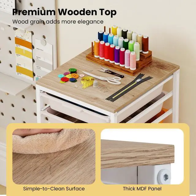 Alt view image 4 of 7 - Rolling Cart with Drawers, 10 Drawer Rolling Storage Cart with Wooden Tabletop, Metal Frame & Lockable Wheels, Craft Organizers and Storage for Home Office Classroom (Macaron, 10-Drawer Small)