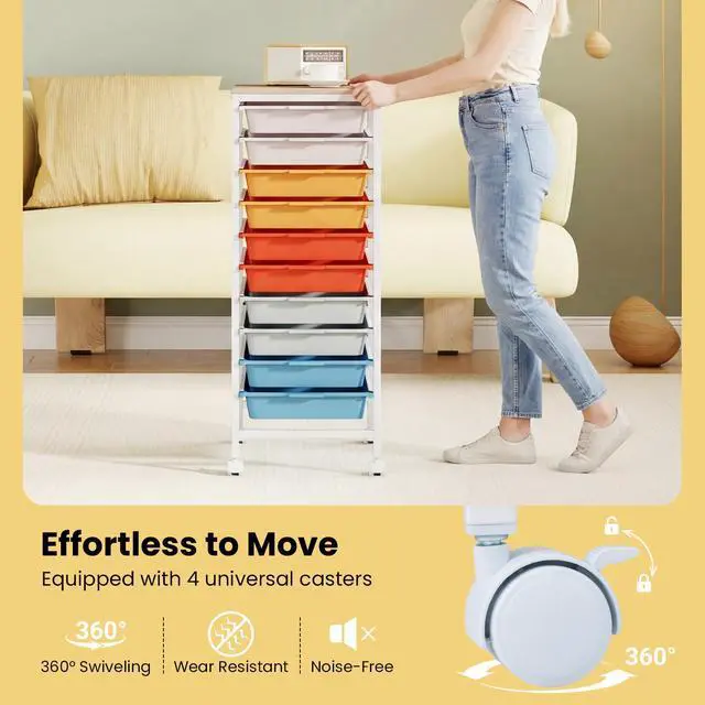 Alt view image 5 of 7 - Rolling Cart with Drawers, 10 Drawer Rolling Storage Cart with Wooden Tabletop, Metal Frame & Lockable Wheels, Craft Organizers and Storage for Home Office Classroom (Macaron, 10-Drawer Small)