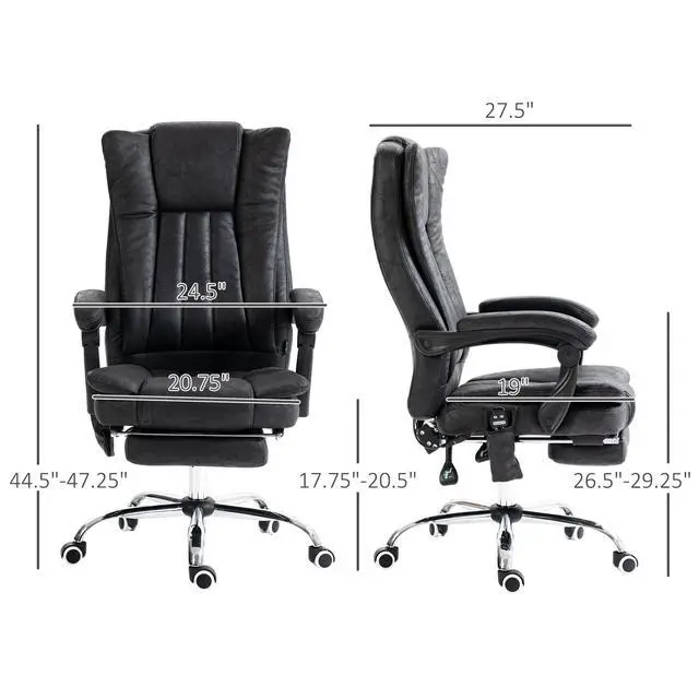 Alt view image 2 of 7 - 6 Point Vibration Massage Office Chair, High Back, Black | Computer Chair with Heat, Adjustable Height, Reclining Backrest, Retractable Footrest
