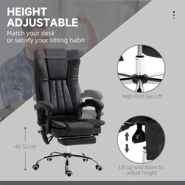 Alt view image 3 of 7 - 6 Point Vibration Massage Office Chair, High Back, Black | Computer Chair with Heat, Adjustable Height, Reclining Backrest, Retractable Footrest