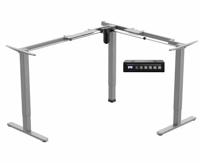 Main image of Gray Electric Corner 3 Leg Standing Desk Frame, DESK-E355G | Medium Size, Single Motor, Height Adjustable, L-Shaped, Holds 225 lbs, Sit Stand Base, Standing Desk Legs Only