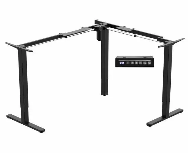 Main image of White Electric Corner 3 Leg Standing Desk Frame, DESK-E355W | Medium Size, Single Motor, Height Adjustable, L-Shaped, Holds 225 lbs, Sit Stand Base, Standing Desk Legs Only