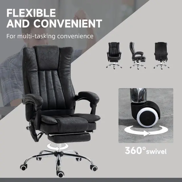 Alt view image 4 of 7 - 6 Point Vibration Massage Office Chair, High Back, Black | Computer Chair with Heat, Adjustable Height, Reclining Backrest, Retractable Footrest