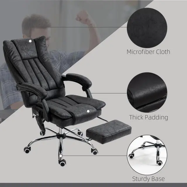 Alt view image 6 of 7 - 6 Point Vibration Massage Office Chair, High Back, Black | Computer Chair with Heat, Adjustable Height, Reclining Backrest, Retractable Footrest