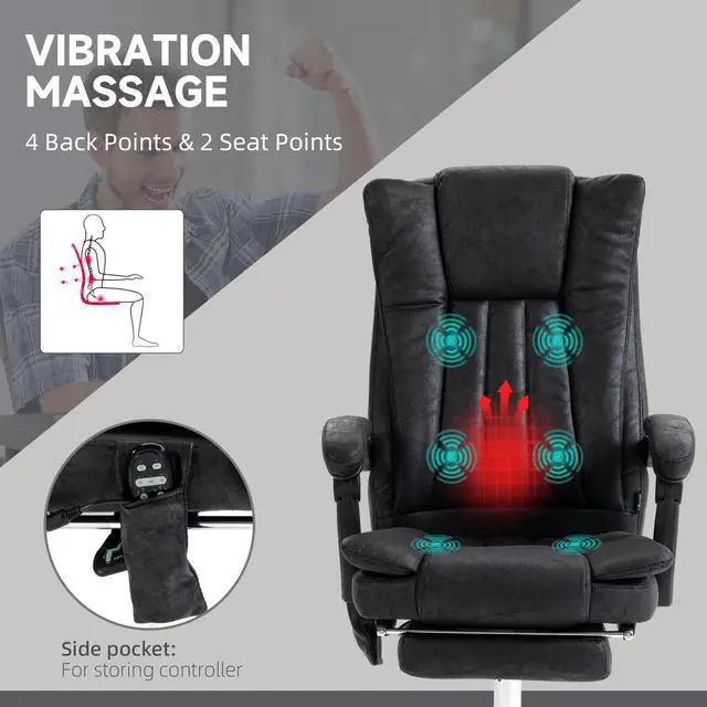 Alt view image 5 of 7 - 6 Point Vibration Massage Office Chair, High Back, Black | Computer Chair with Heat, Adjustable Height, Reclining Backrest, Retractable Footrest