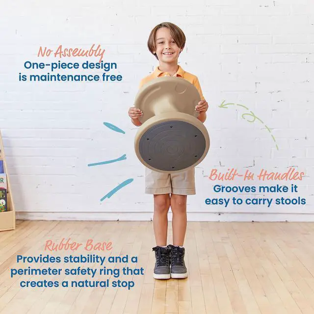 Alt view image 5 of 7 - Twist Wobble Stool, 14in Seat Height, Active Seating, Sand | UV-protected recyclable plastic, GREENGUARD Gold Certified, 6-8 years, 150 lb capacity, fully assembled, indoor/outdoor use
