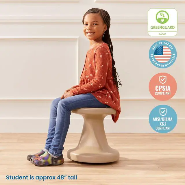 Alt view image 6 of 7 - Twist Wobble Stool, 14in Seat Height, Active Seating, Sand | UV-protected recyclable plastic, GREENGUARD Gold Certified, 6-8 years, 150 lb capacity, fully assembled, indoor/outdoor use