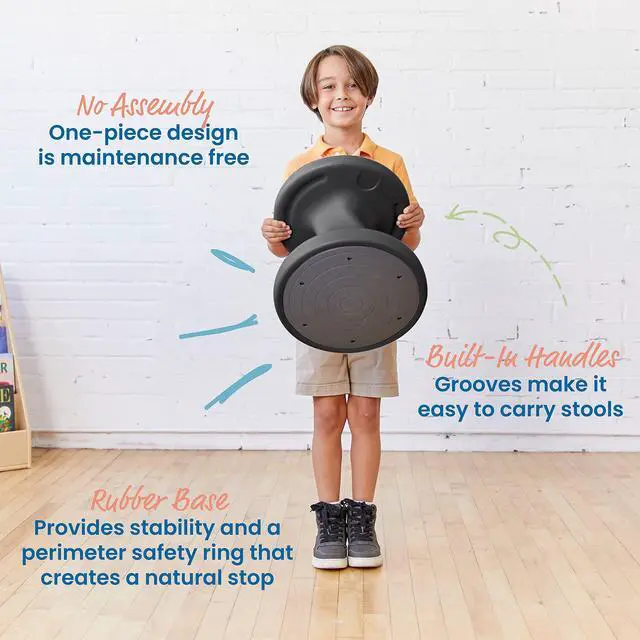 Alt view image 5 of 7 - Twist Wobble Stool, 14in Seat Height, Active Seating, Black | UV-protected recyclable plastic, GREENGUARD Gold Certified, 6-8 years, 150 lb capacity, fully assembled, indoor/outdoor use