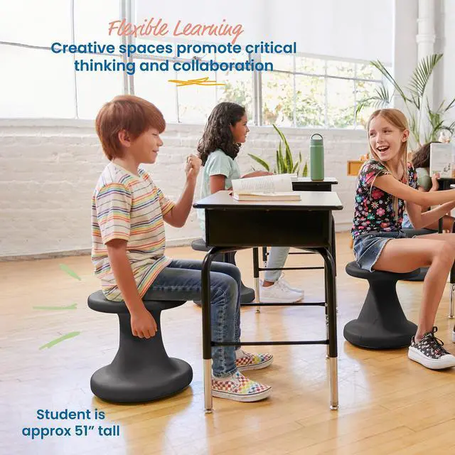 Alt view image 4 of 7 - Twist Wobble Stool, 14in Seat Height, Active Seating, Black | UV-protected recyclable plastic, GREENGUARD Gold Certified, 6-8 years, 150 lb capacity, fully assembled, indoor/outdoor use