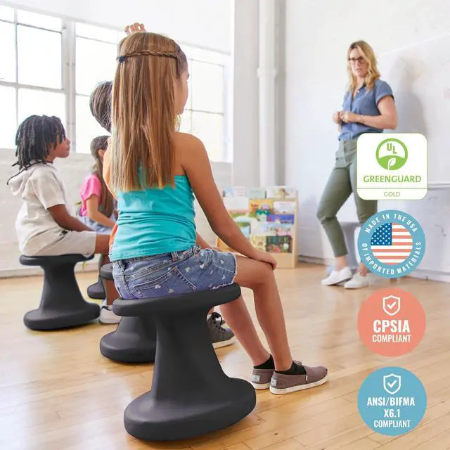 Alt view image 6 of 7 - Twist Wobble Stool, 14in Seat Height, Active Seating, Black | UV-protected recyclable plastic, GREENGUARD Gold Certified, 6-8 years, 150 lb capacity, fully assembled, indoor/outdoor use