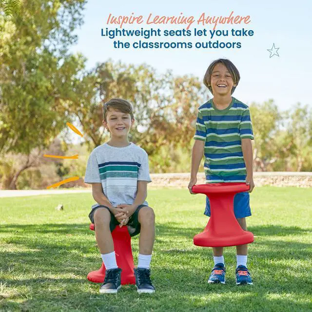 Alt view image 2 of 7 - Twist Active Wobble Stool, 14in Seat Height, Classroom Furniture, Red | UV-protected recyclable plastic, GREENGUARD Gold Certified, 6-8 years, 150 lb capacity, fully assembled, indoor/outdoor use