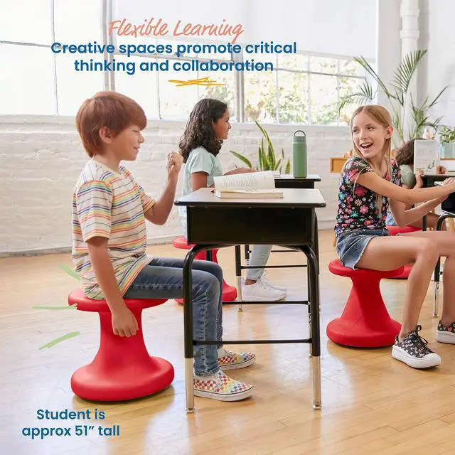 Alt view image 4 of 7 - Twist Active Wobble Stool, 14in Seat Height, Classroom Furniture, Red | UV-protected recyclable plastic, GREENGUARD Gold Certified, 6-8 years, 150 lb capacity, fully assembled, indoor/outdoor use