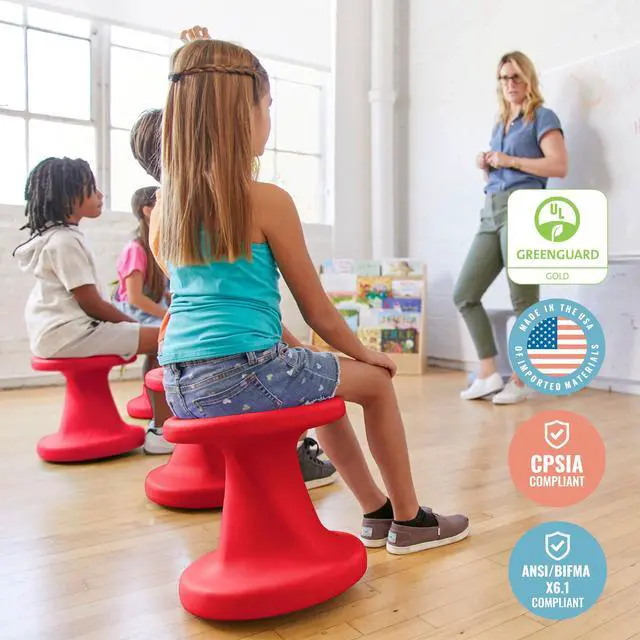 Alt view image 6 of 7 - Twist Active Wobble Stool, 14in Seat Height, Classroom Furniture, Red | UV-protected recyclable plastic, GREENGUARD Gold Certified, 6-8 years, 150 lb capacity, fully assembled, indoor/outdoor use