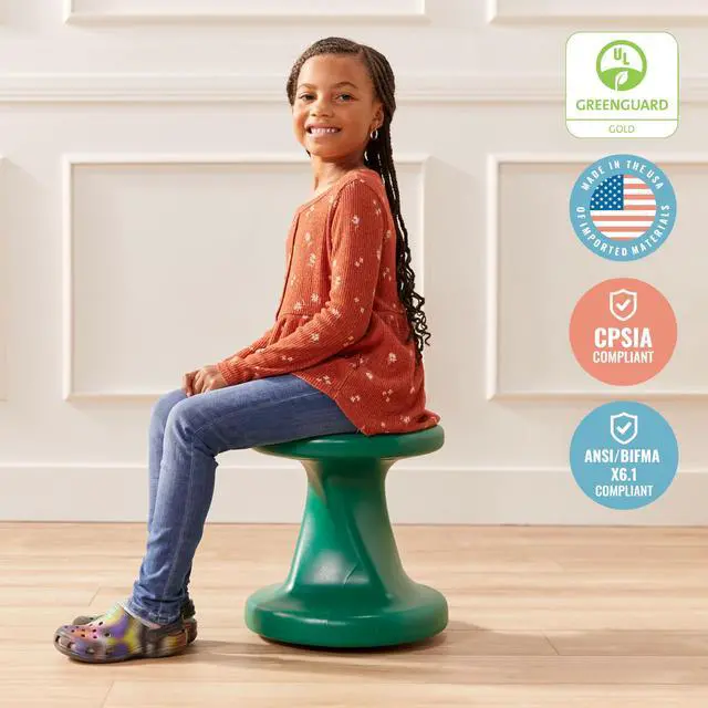 Alt view image 6 of 7 - Twist Active Wobble Stool, 14in Seat Height, Green | UV-protected recyclable plastic, GREENGUARD Gold Certified, 6-8 years, 150 lb capacity, fully assembled, indoor/outdoor use