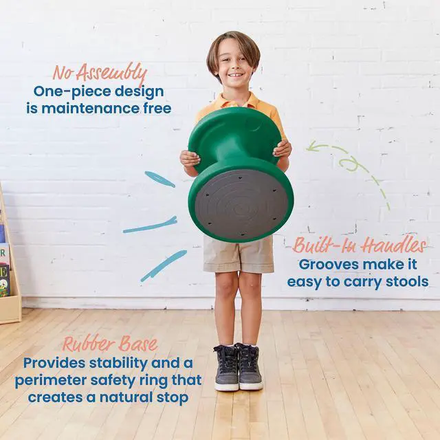 Alt view image 5 of 7 - Twist Active Wobble Stool, 14in Seat Height, Green | UV-protected recyclable plastic, GREENGUARD Gold Certified, 6-8 years, 150 lb capacity, fully assembled, indoor/outdoor use