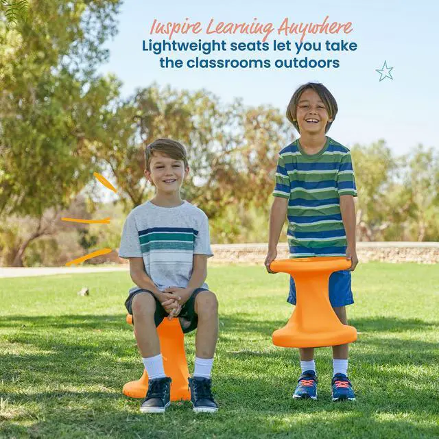 Alt view image 2 of 7 - Twist Active Wobble Stool, 14in Seat Height, Classroom Furniture, Orange | UV-protected recyclable plastic, GREENGUARD Gold Certified, 6-8 years, 150 lb capacity, fully assembled, indoor/outdoor use