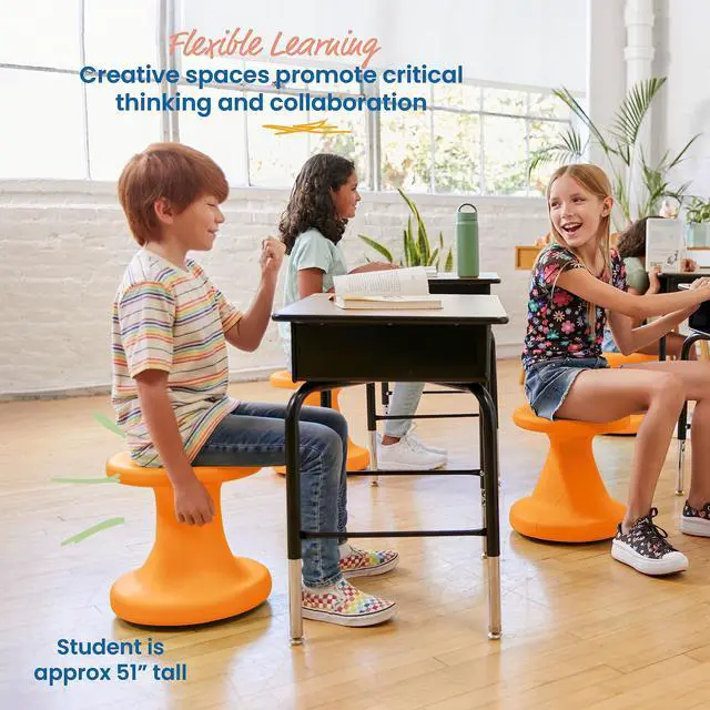 Alt view image 4 of 7 - Twist Active Wobble Stool, 14in Seat Height, Classroom Furniture, Orange | UV-protected recyclable plastic, GREENGUARD Gold Certified, 6-8 years, 150 lb capacity, fully assembled, indoor/outdoor use