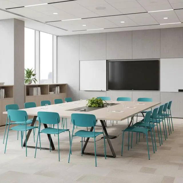 Alt view image 2 of 7 - Armless Stacking Chairs, Blue, Set of 4 | Ergonomic Plastic Seat, Waterproof, with 2MM Thicken Metal Legs, for Conference Reception Dining Room, Easy to Stack