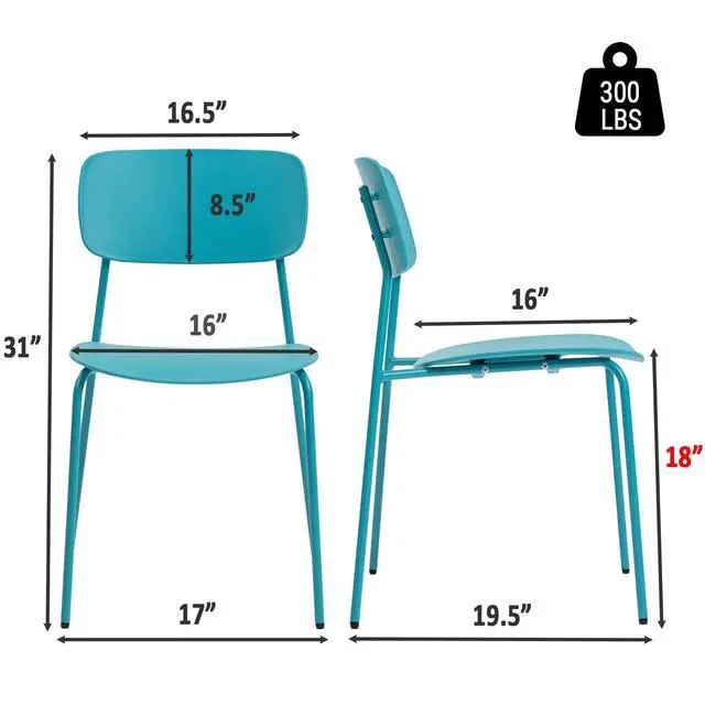 Alt view image 3 of 7 - Armless Stacking Chairs, Blue, Set of 4 | Ergonomic Plastic Seat, Waterproof, with 2MM Thicken Metal Legs, for Conference Reception Dining Room, Easy to Stack
