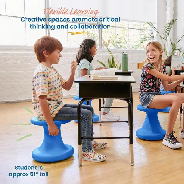 Alt view image 4 of 7 - Twist Active Wobble Stool, 14in Seat Height, Classroom Furniture, Blue | UV-protected recyclable plastic, GREENGUARD Gold Certified, 6-8 years, 150 lb capacity, fully assembled, indoor/outdoor use