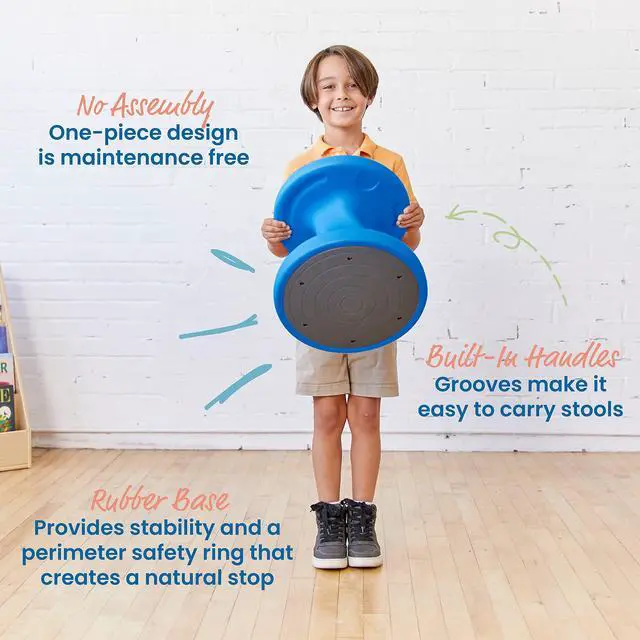 Alt view image 5 of 7 - Twist Active Wobble Stool, 14in Seat Height, Classroom Furniture, Blue | UV-protected recyclable plastic, GREENGUARD Gold Certified, 6-8 years, 150 lb capacity, fully assembled, indoor/outdoor use