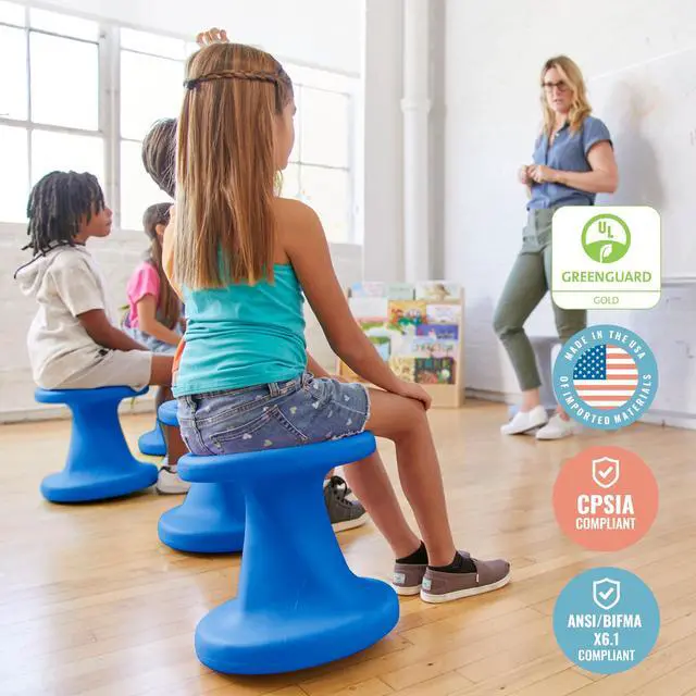 Alt view image 6 of 7 - Twist Active Wobble Stool, 14in Seat Height, Classroom Furniture, Blue | UV-protected recyclable plastic, GREENGUARD Gold Certified, 6-8 years, 150 lb capacity, fully assembled, indoor/outdoor use