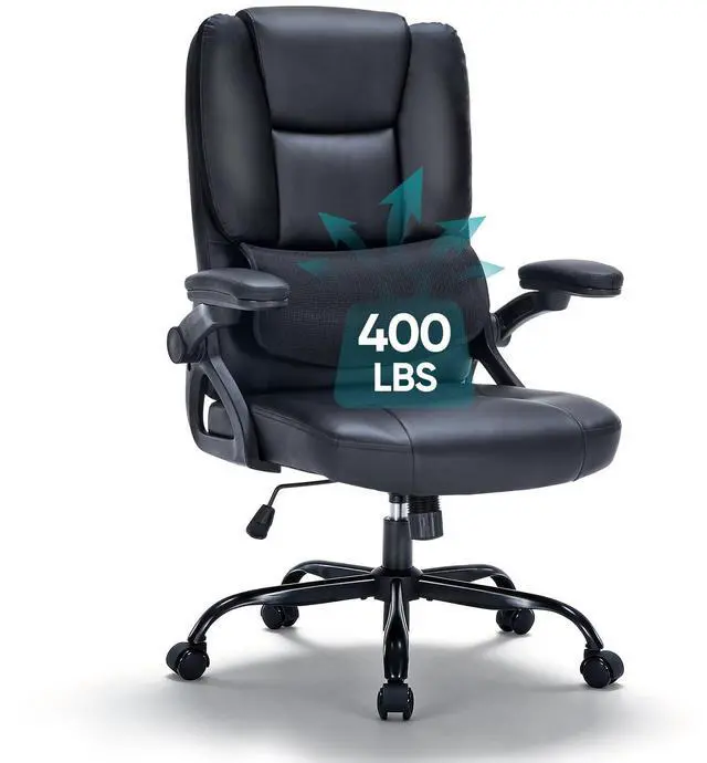 Main image of 400lbs Executive Office Chair wiht 3 Way Adjustable Armrest | High Back Computer Chair,Comfy Pu Leather Desk Chair with Flip-Up Armrests,Heavy Duty Ergonomic Chair