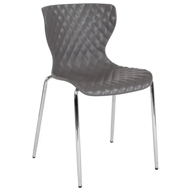 Alt view image 3 of 7 - Contemporary Design Gray Plastic Stack Chair | Contemporary, Contoured Back and Seat, Waterfall Seat