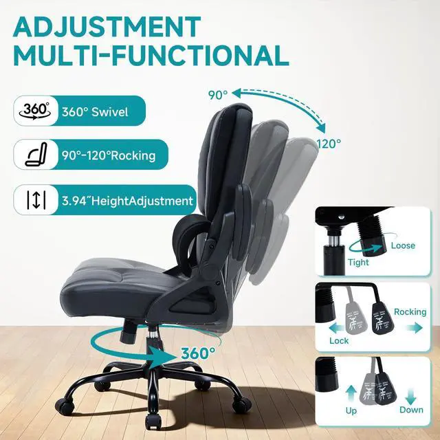 Alt view image 5 of 7 - 400lbs Executive Office Chair wiht 3 Way Adjustable Armrest | High Back Computer Chair,Comfy Pu Leather Desk Chair with Flip-Up Armrests,Heavy Duty Ergonomic Chair